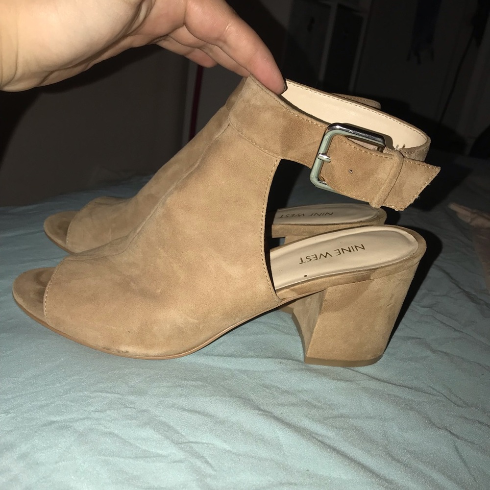 Tan suede chunky heels